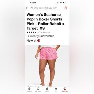 Roller Rabbit Women's Pink Seahorse Boxer Shorts xs nwt